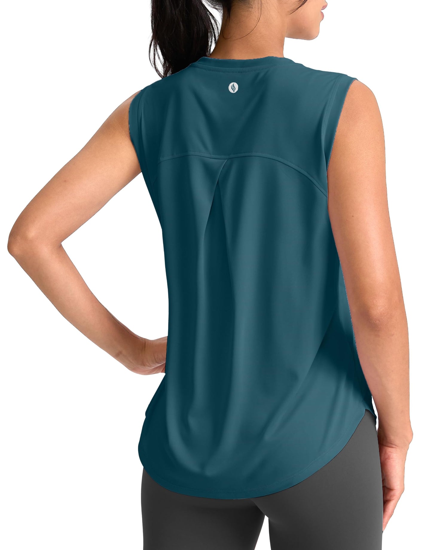 SANTINY Women's Sleeveless Workout Tops Breathable Lightweight Active Tennis Yoga Shirts Athletic Running Tank Tops for Women (Teal_XL)