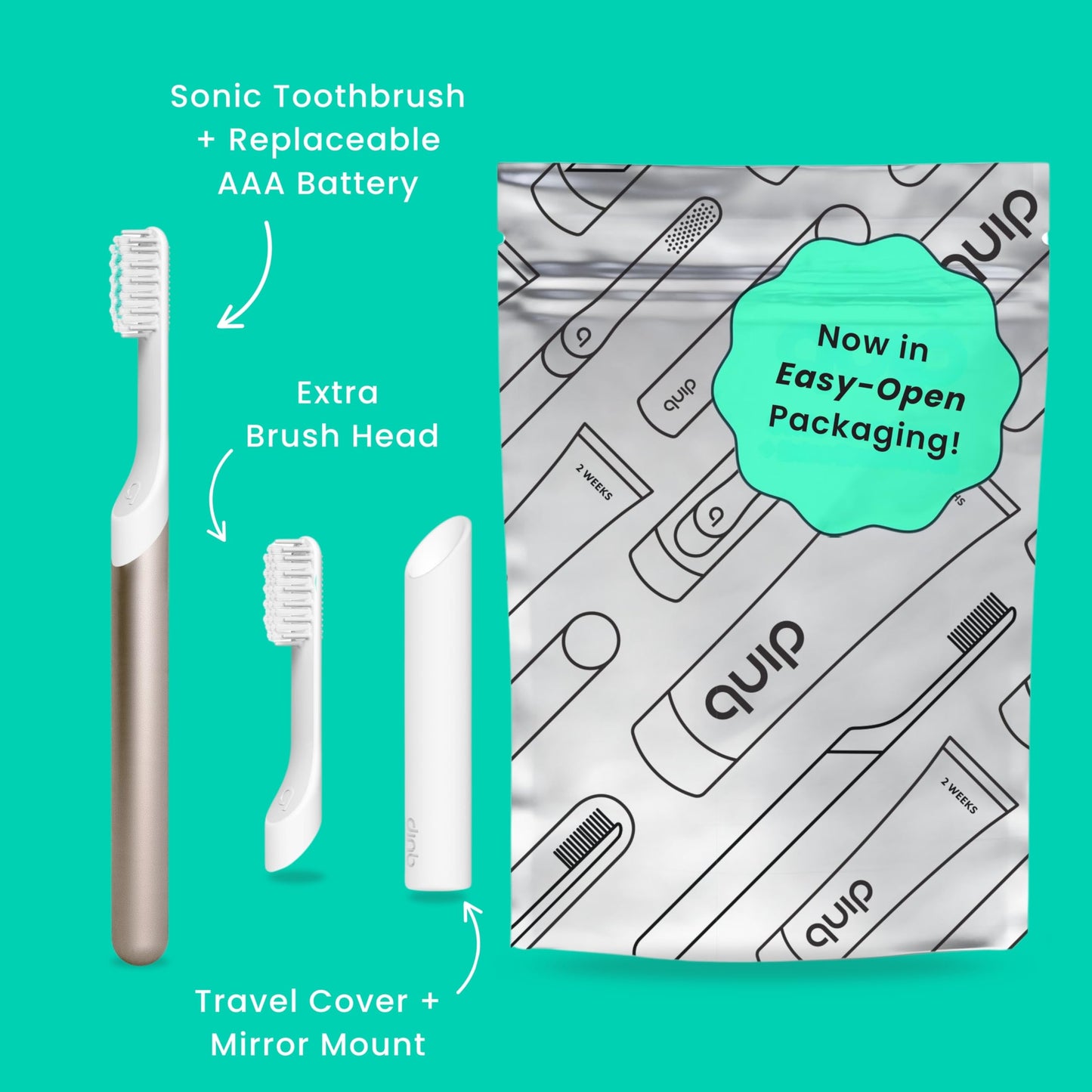 Quip Metal Sonic Electric Toothbrush for Adults - Time Travel & Soft Bristles with Travel Case & Replacement Brush Head - 3 Month Battery Life - Indigo
