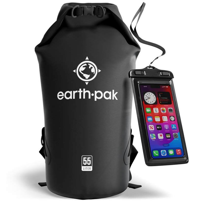 Earth Pak Waterproof Dry Bag - Roll Top Waterproof Backpack Sack Keeps Gear Dry for Kayaking, Beach, Rafting, Boating, Hiking, Camping and Fishing with Waterproof Phone Case