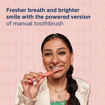 Philips One Electric Toothbrush by Sonicare HY1100/51 - Micro Vibrations, Soft bristles That Gently Polish and whiten teeths, 3 Month Battery Life, 2 Minute Timer and Quadpacer Red