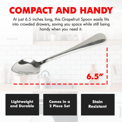 Chef Craft Select Serrated Grapefruit Spoon, 9 inch 2 piece set, Stainless Steel
