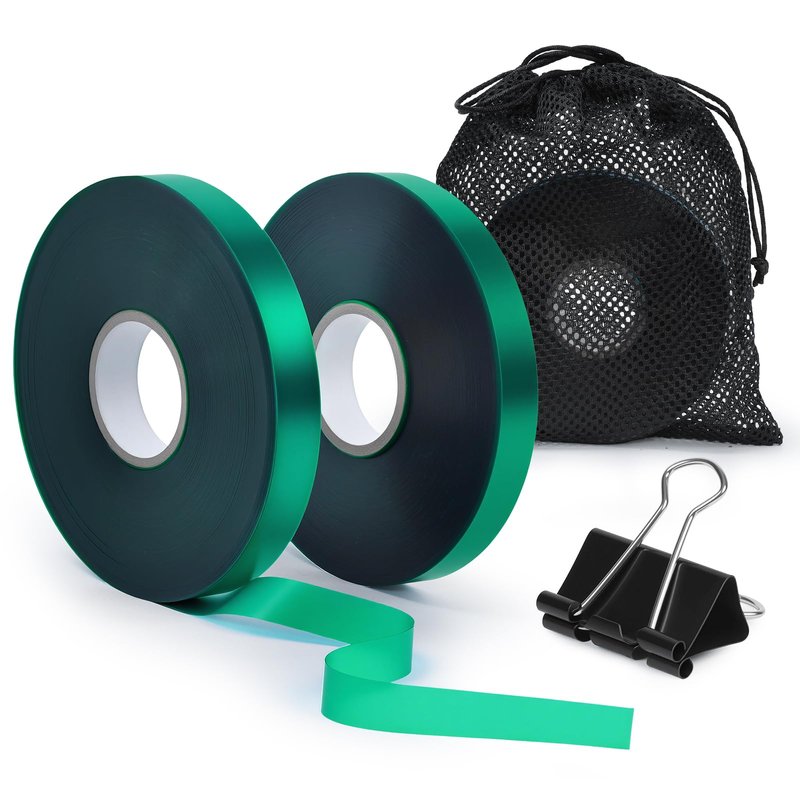 Plant Tie Tape 0.5" × 197 ft – Non-Adhesive Stretch PVC, Cut-to-Length, Weather-Resistant & Reusable Garden Tape for Vines, Tomatoes & Trees, Includes Binder Clip & Mesh Bag