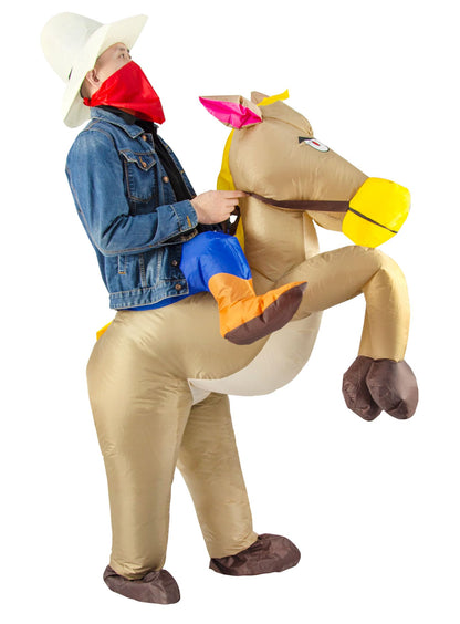 JYZCOS Inflatable Cowboy Costume Western Fancy Dress for Men Women Halloween Party Suit (Adult Brown)