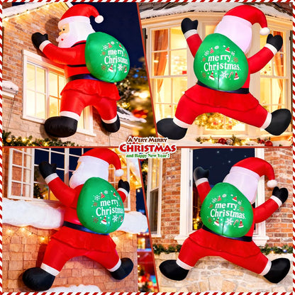 KOOY 6FT Christmas Inflatables Climbing Santa, Blow Ups Xmas Hanging Santa Outdoor Decorations with LED Light Up for Xmas Yard Outdoor Roof Christmas Decorations
