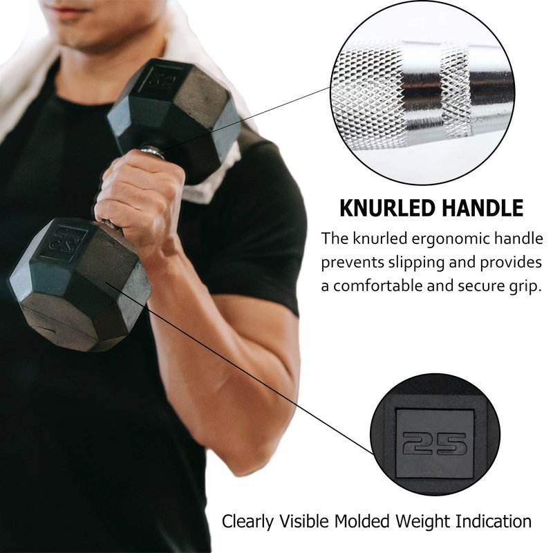 Hex Rubber Encased Dumbbells Set of 2 With Metal Handle for Exercise and Fitness (8 lb, Pair)