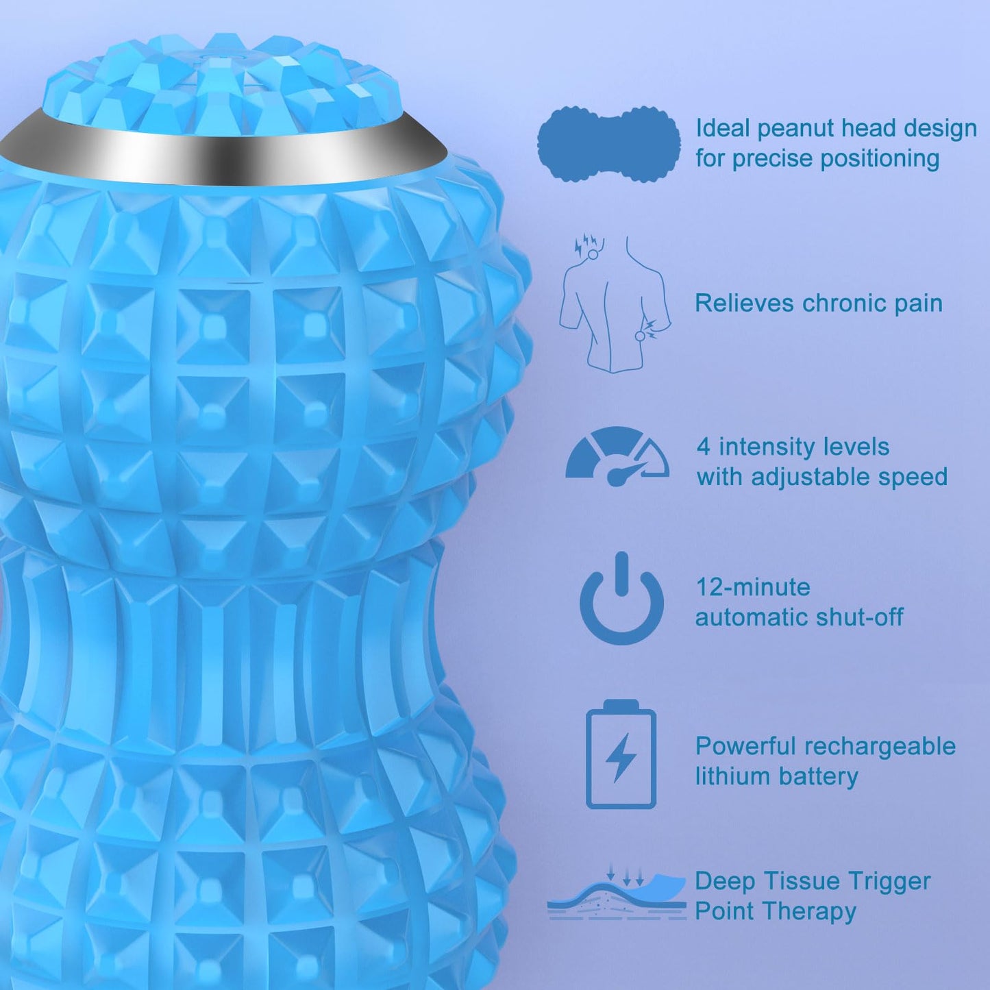 Uppye Vibrating Massage Ball for Pain Relif, Mobility Ball for Physical Therapy and Workout Recovery, Deep Tissue Myofascial Release Tools - Back, Shoulder & Foot Muscle Massager (Blue)