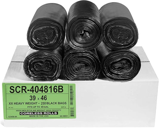 Aluf Plastics 45 Gallon 16 Micron Black Trash Bags