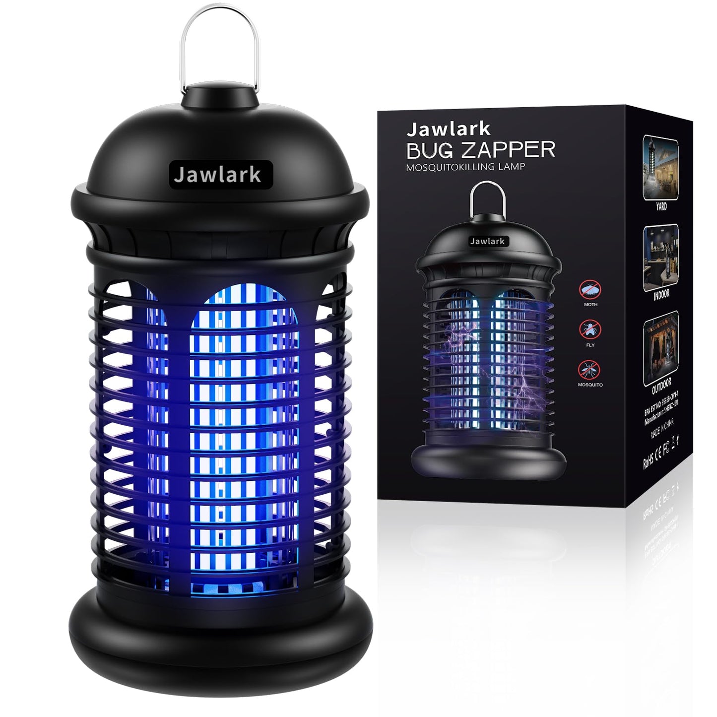 Jawlark Electric Bug Zapper, 4200V Mosquito Zapper Outdoor Indoor, IPX6 Waterproof Insect Killer with 5ft Power Cord for Patio Yard Home, Plug in Mosquito Killer (Black)