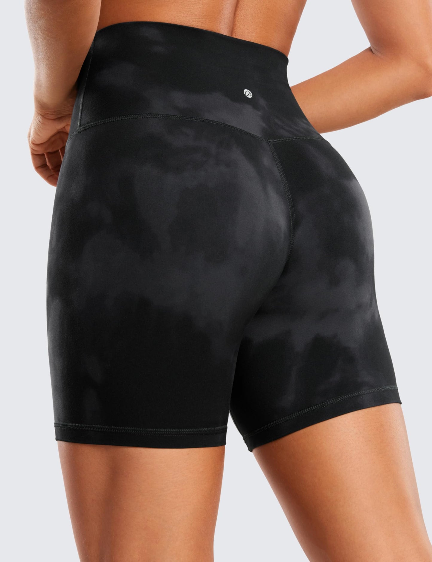 CRZ YOGA ButterLuxe Biker Shorts 6" - High Waisted Workout Running Volleyball Spandex Yoga Womens Black Tie Dye Flowers Large