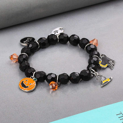 CEALXHENY Halloween Bracelets Ghost Pumpkin Switch Charm Bracelets Gifts Stretch Beaded Bracelet Women (Style A)