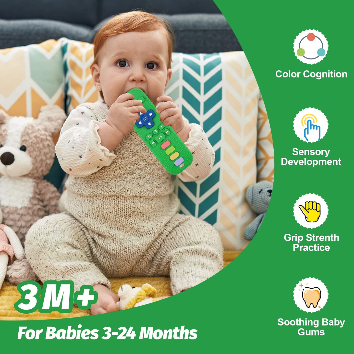Fu Store 3 Pack Baby Teether Toy Chew Toy for Babies 0-12 Months 6-36 Months TV Remote Control Shape Teething Relief Baby Toys for Infants Learning Developmental Soothe Babies Gums Gifts Set