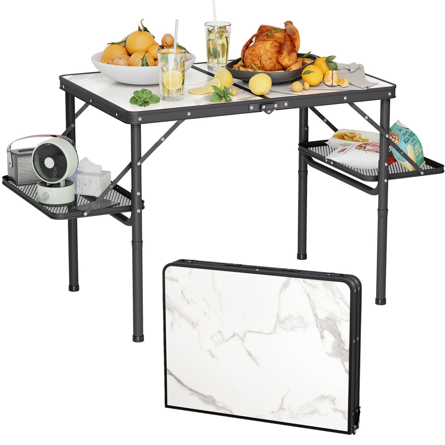 Titanker Folding Camping Table 3ft, Folding Picnic Table, Camp Tables Portable, 50% Extra Side Space, Outdoor Patio Table, RV/Car Camping Essentials, Aluminum Light & Solid