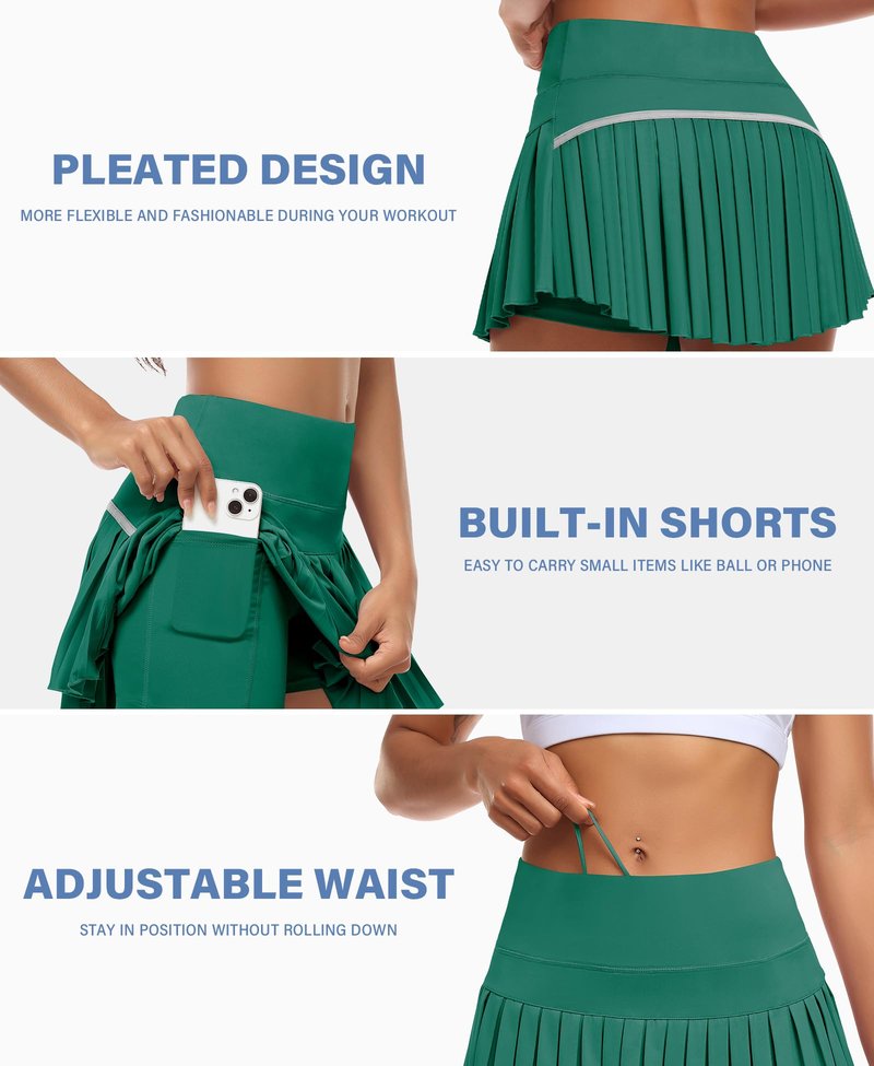 JoyGirl Pleated Tennis Skirt for Women with Shorts High Waisted Golf Skort Mini Skirt Workout Athletic Skorts Skirts with Pockets (Dark Green,Small)
