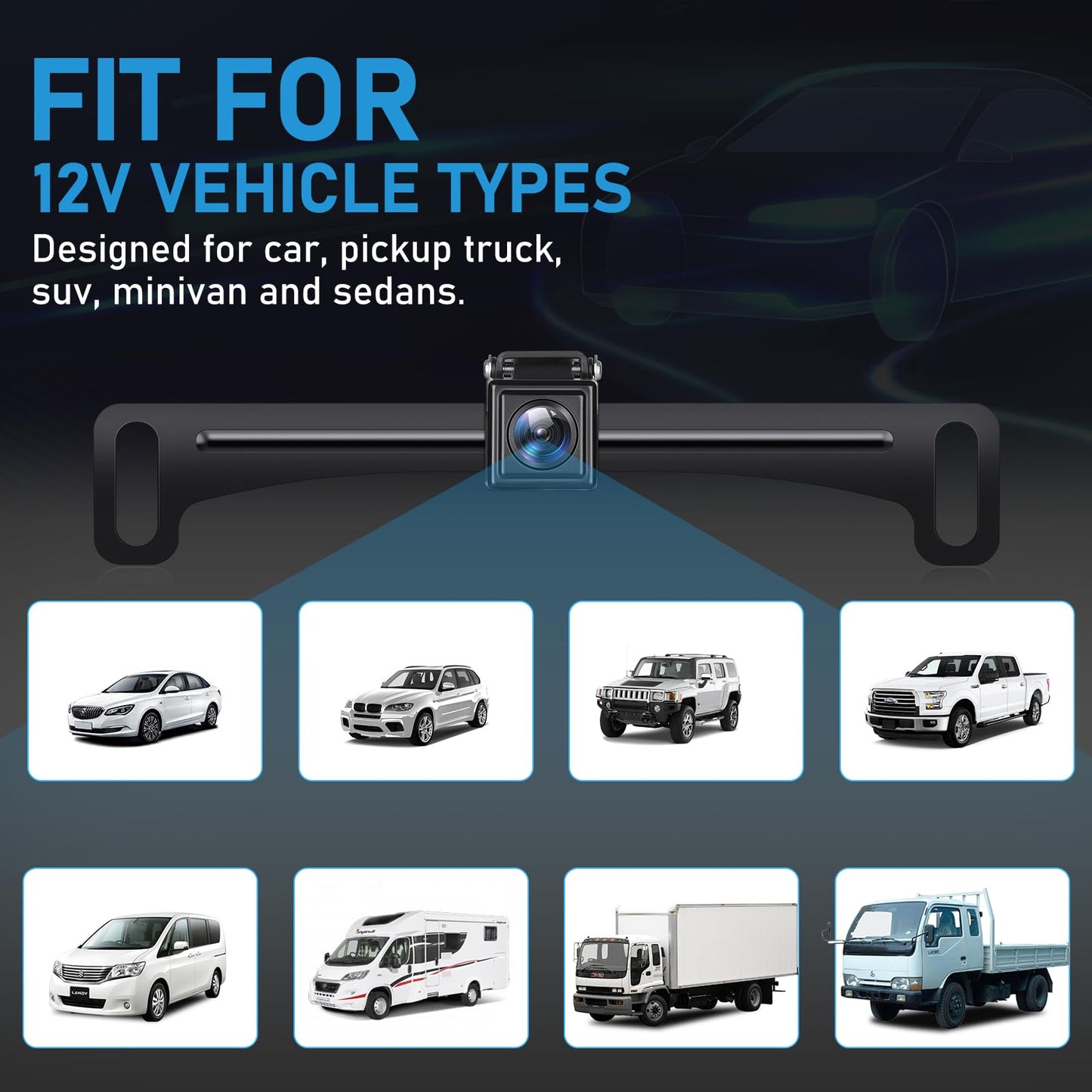 GLK Backup Camera HD Rear View License Plate Backup Camera Reverse Camera for 12V Pickup Truck Car SUV,with Night Vision Wide Angle IP69K Waterproof, Full Metal Housing