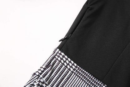 Fit and Flare Dresses for Women Vintage Casual Peter Pan Collar Flower Print Work Party A-Line Swing Dress with Pockets 978 (Plaid Black, L)