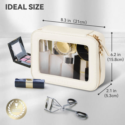 Prite Clear Makeup Bag with Gift Box Waterproof Cosmetic Case Travel Toiletry Bag Car Essentials with Double Zippers (Beige)