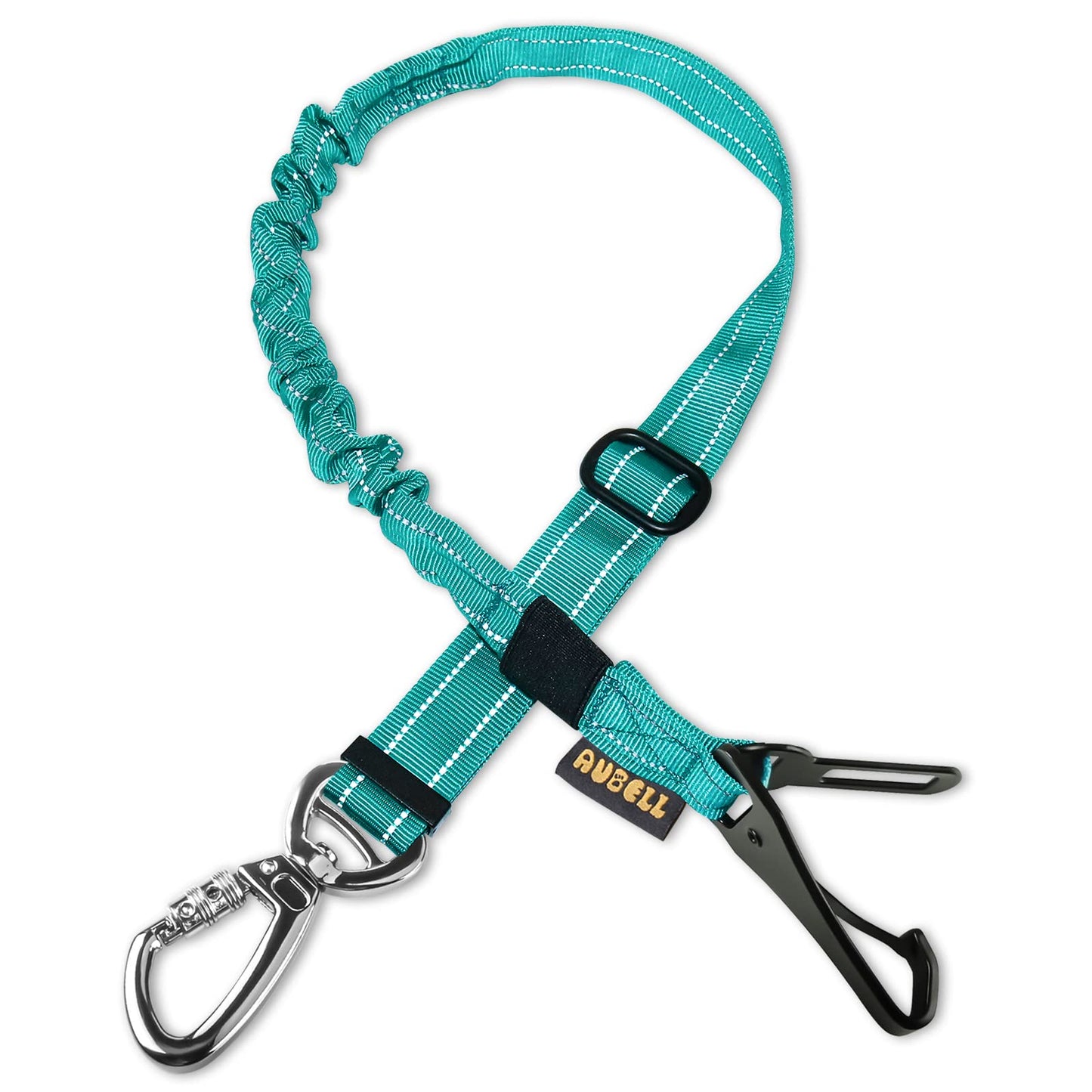 AUBELL Dog Seat Belt for Car,Updated 3-in-1 Adjustable Reflective Bungee Heavy Duty Dog Car Harness Tether with Clip Hook Latch & Buckle,Swivel Zinc Alloy Carabiner,Teal