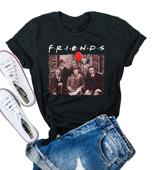 Friends Halloween Shirts for Women Scary Movies Graphic Top Tee (XL, Black Women)