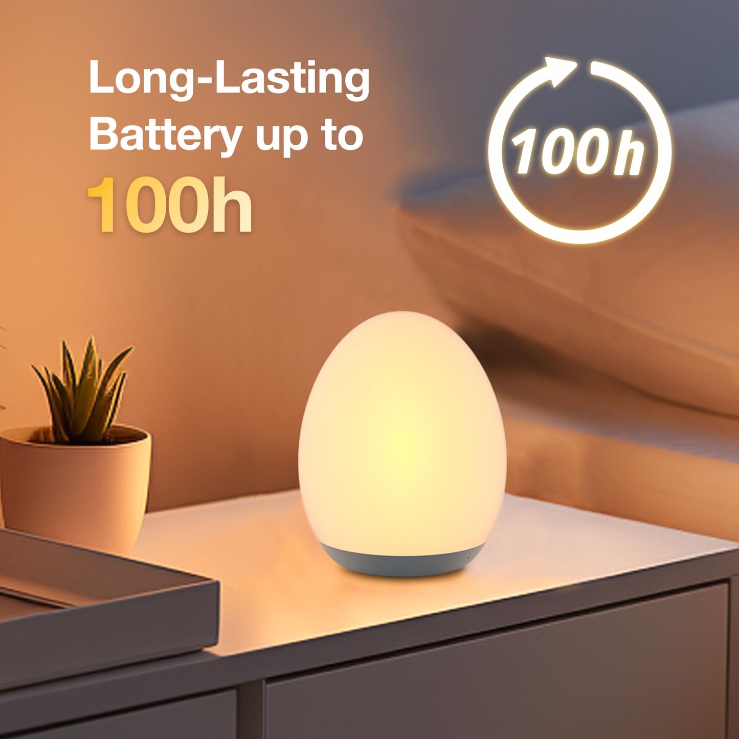 JolyWell Night Light for Kids, Egg Light for Nursery with 7 Changeable RGB Colours & Stepless Dimming, Rechargeable Tap Light with a 1-Hour Timer & Touch Control, Portable Baby Night Light, BPA Free