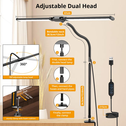 Woputne Desk lamp with Clamp, Super Wide & Bright, 5 Color Modes X 10 Brightness Levels, 960LM(160 Pcs Lamp Beads), 12W Computer Monitor Flexible Table Light, Desk Light for Office,Study, Crafts, Draw