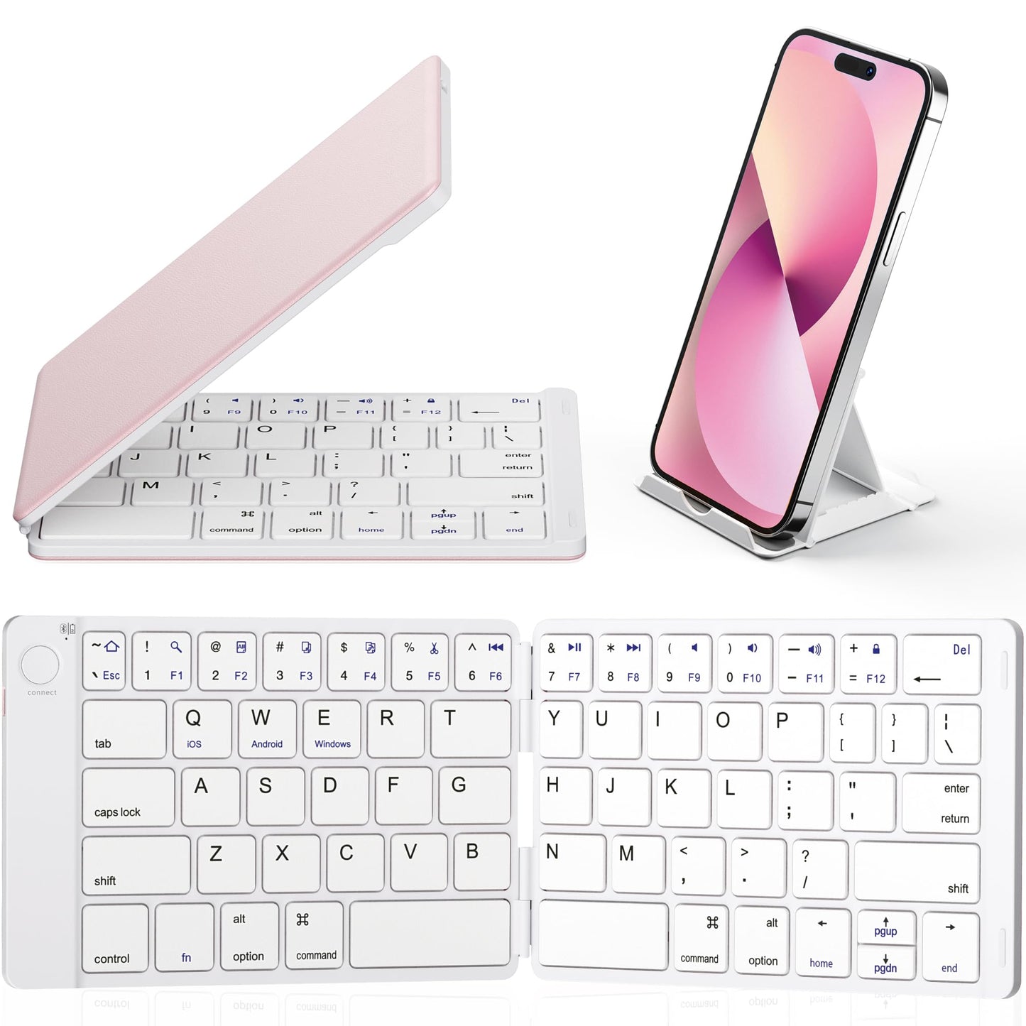 Samsers Foldable Bluetooth Keyboard - Portable Wireless Keyboard with Stand Holder, Rechargeable Full Size Ultra Slim Folding, Compatible iOS Android Windows Smartphone Tablet and Laptop - Black