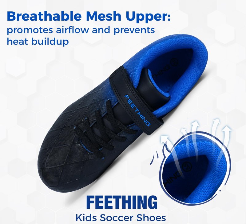FEETHING Youth Soccer Cleats for Boys and Girls Firm Ground Football Shoes with Easy-On Hook & Loop Closure Lightweight & Breathable for Outdoor Field Play (Little Kid & Big Kid Sizes)