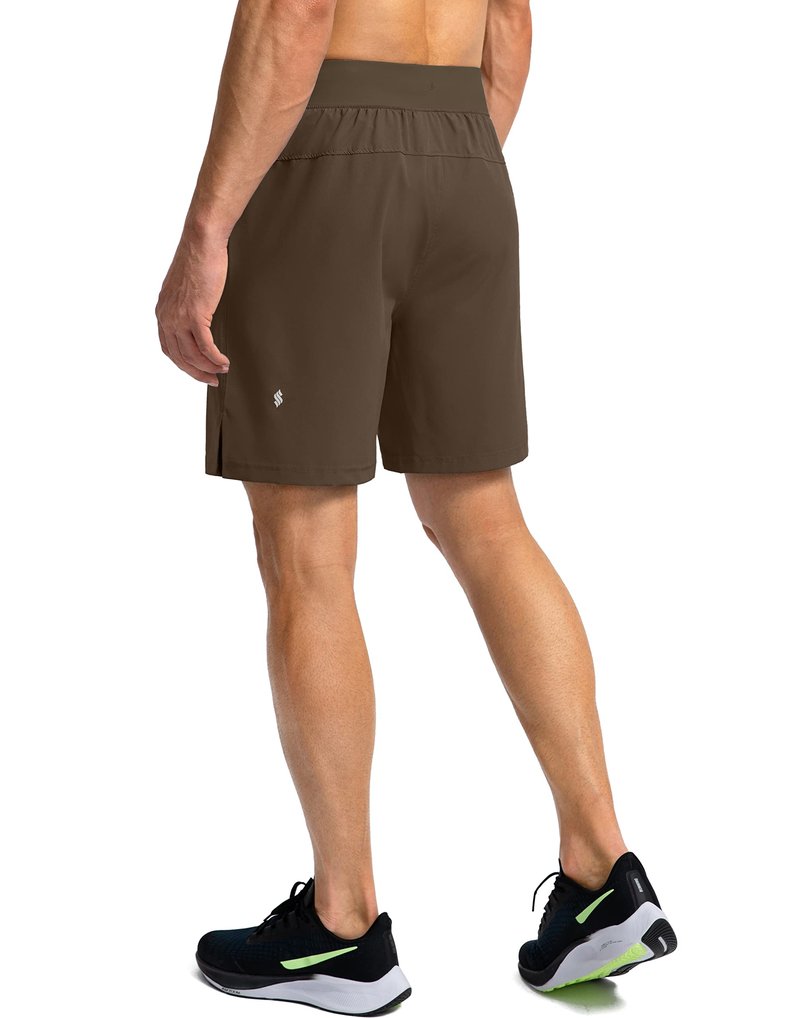 Soothfeel Men's Running Shorts with Zipper Pockets 7 Inch Lightweight Quick Dry Gym Athletic Workout Shorts for Men (Brown, XL)
