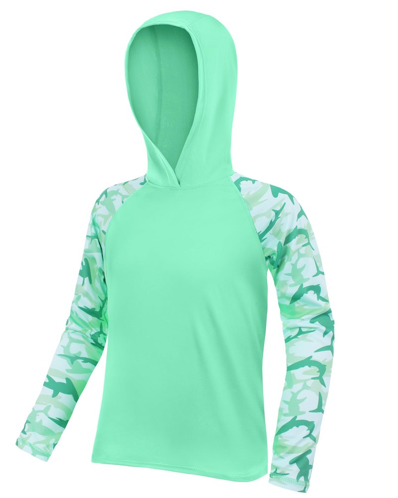 DRONIRING Boys Rash Guard Swim Hoodie, UPF 50+ UV Sun Protection Long Sleeve Fishing Shirt, Kids Youth SPF Water Shirts Green