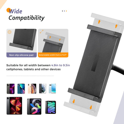 Aureday Adjustable Tripod Stand, 67” Height, Tablet Holder for iPad mini/Air/Pro, Kindle, Switch, Smartphones, 4.7”-12.9” Devices