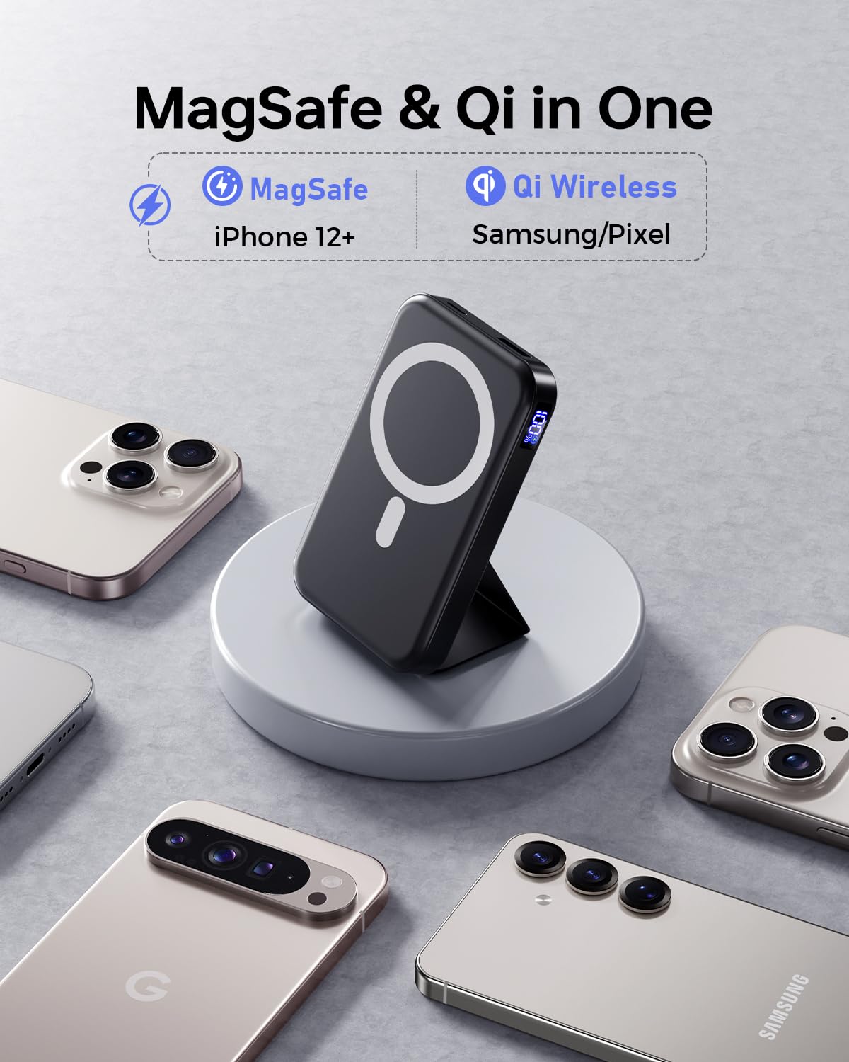 For Magsafe Power Bank, Portable Charger 10000mAh, 22.5W Fast Charging Battery Pack with USB-C Input & Output, LED Display for iPhone 17/16/15/14/13/12 Pro/Pro Max