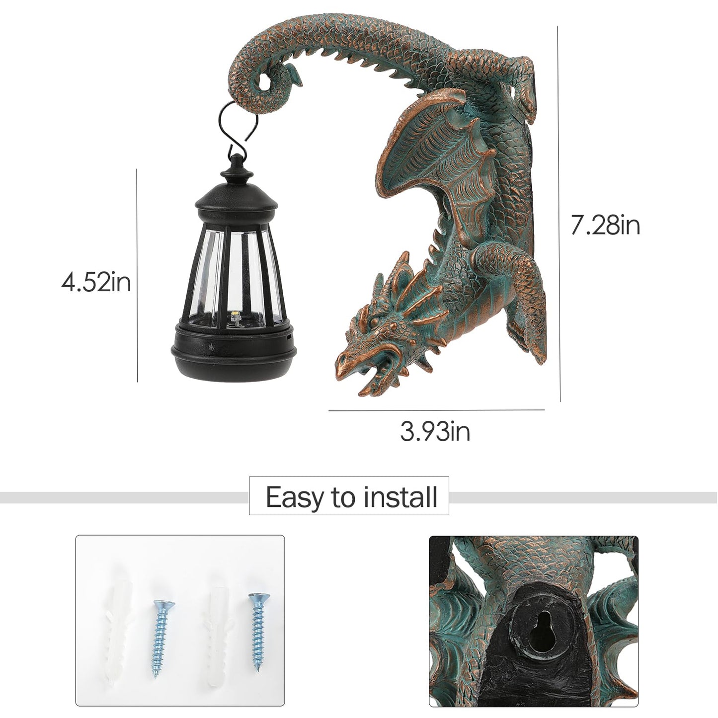 REYISO Solar Dragon Tree Hugger Statue Wall Decor - Gothic Garden Statue with Solar Lantern, Outdoor&Yard Decor, Fantasy Dragon Figurine for Trees, Walls, or Fences - Unique for Men & Women