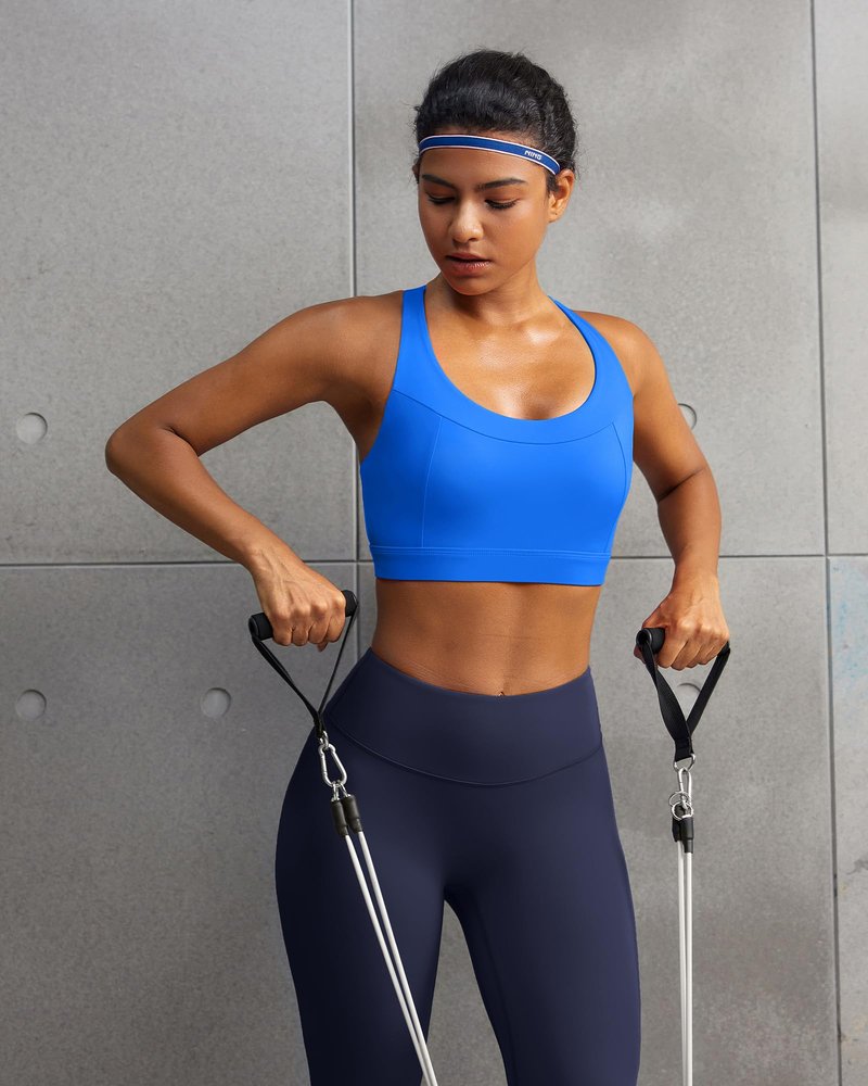 RUNNING GIRL High Support Sports Bras for Women,Adjustable Straps High Impact Sports Bra for Women Large Bust(3110_Sparkle Blue_M)