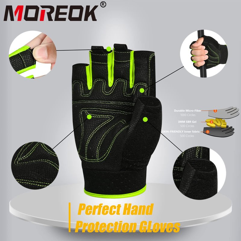 MOREOK Workout Gloves Padded Weight Lifting Gloves for Men/Women Green-XL