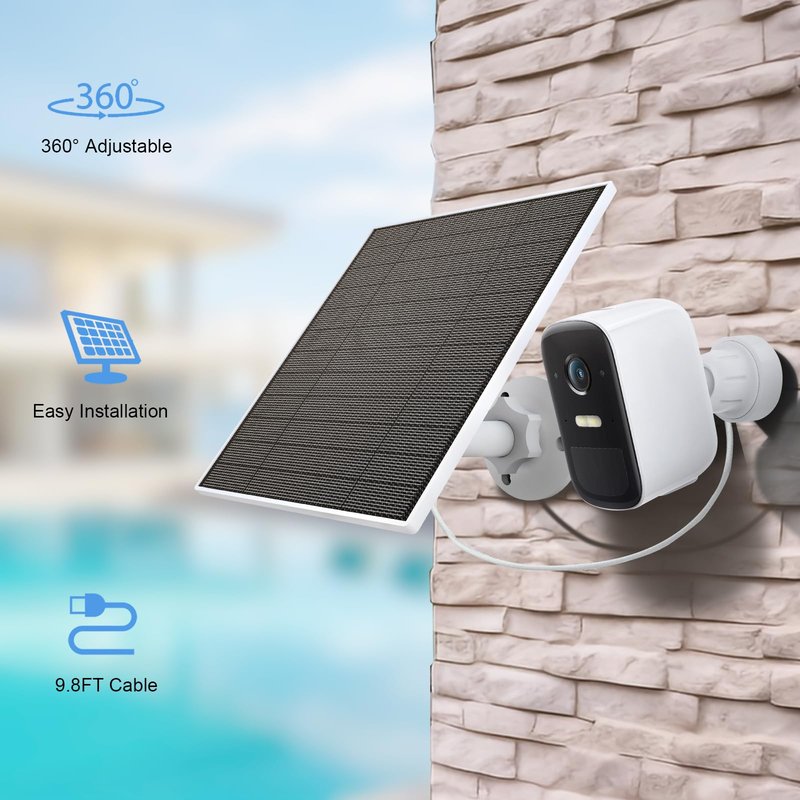Solar Panel for Eufy Outdoor Camera, 5W Solar Panel Charger Compatible with Eufycam, Continuous Power Supply, 9.8ft Charging Cable, IP65 Waterproof, Adjustable Wall Mount, 1 Pack