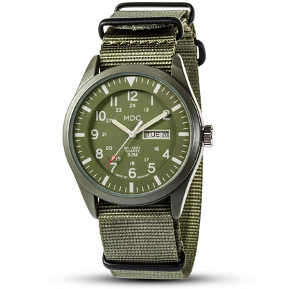 Infantry Military Watches for Men Analog Wrist Watch, Tactical Waterproof Outdoor Sport Mens Quartz Wristwatch, Date Day Work Field Army Green w/Nylon Band by MDC