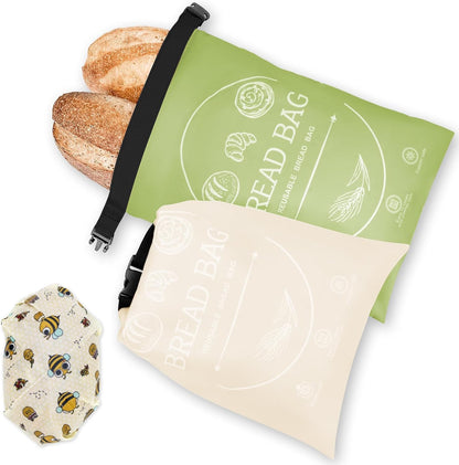 Bread Bags for Homemade with Beeswax Wrap - Zipper Reusable Bread Bag for Sourdough 2-Pack, Reusable Food Storage Bag to Keep Sourdough Fresh, Freezer-Safe, Eco-Friendly (Orange&Grey)