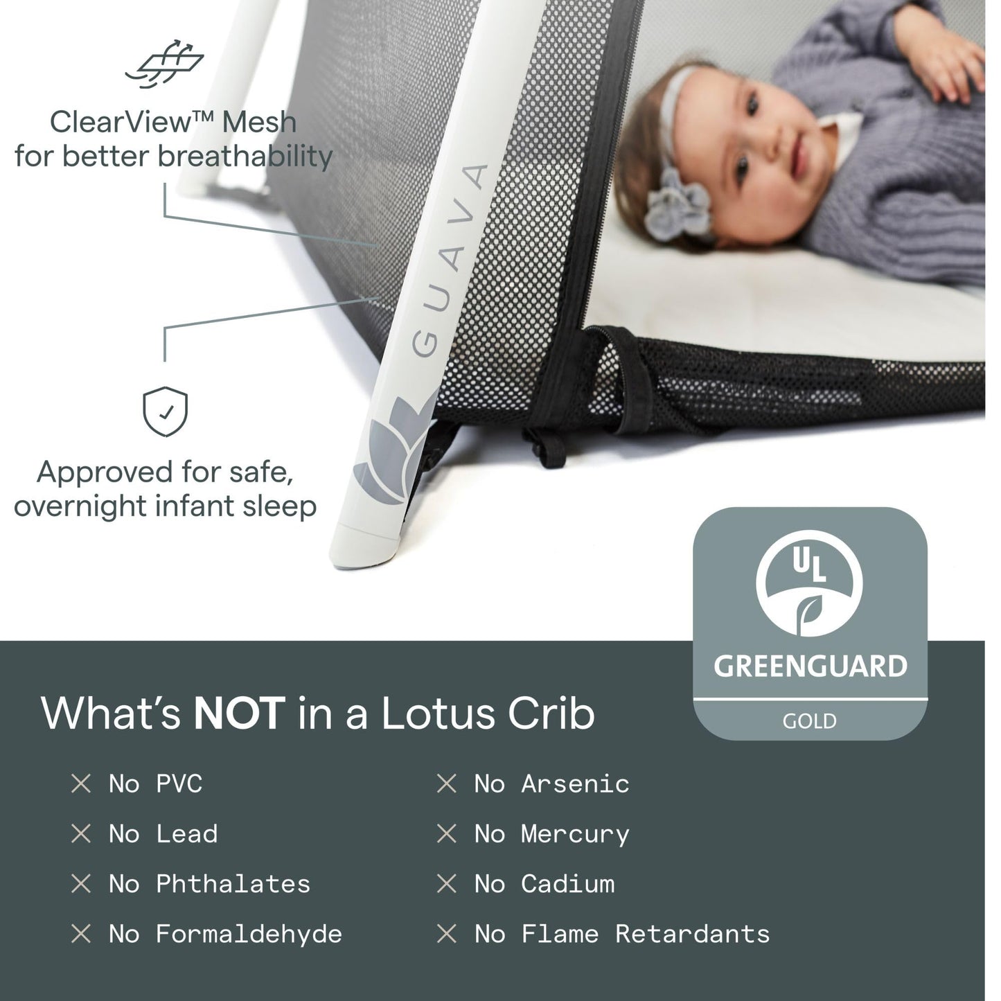 Guava Family Travel Crib includes Lightweight Backpack Design | Certified Baby Safe Portable Crib | Folding Play Yard, Comfy Mattress for Babies, Toddlers | Compact Baby Travel Bed