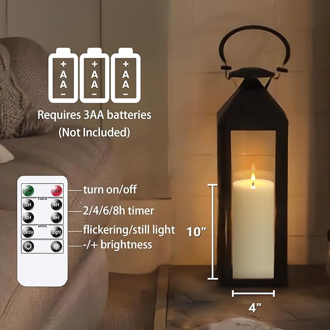4" x10" Flameless Flickering Remote Ivory Candles with Candle Grease and Timer, LED Battery Operated Fake Real Wax 3D-Wick Pillar Candles, Pack of 1