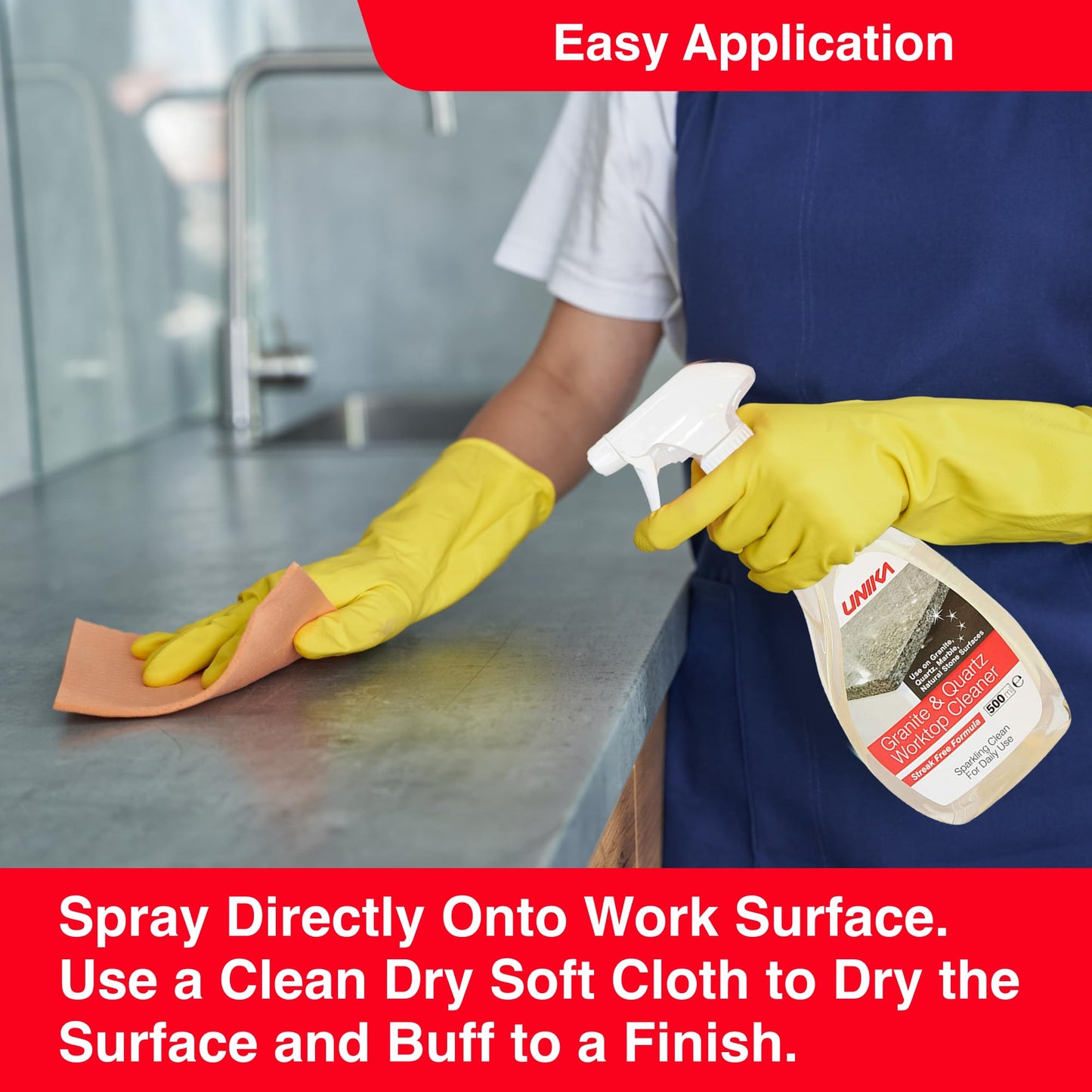 UNIKA Granite and Quartz Worktop Cleaner Spray 500ml – Daily Non-Abrasive Surface Cleaner for Kitchen, Marble, Natural Stone – Biodegradable & High Gloss Finish