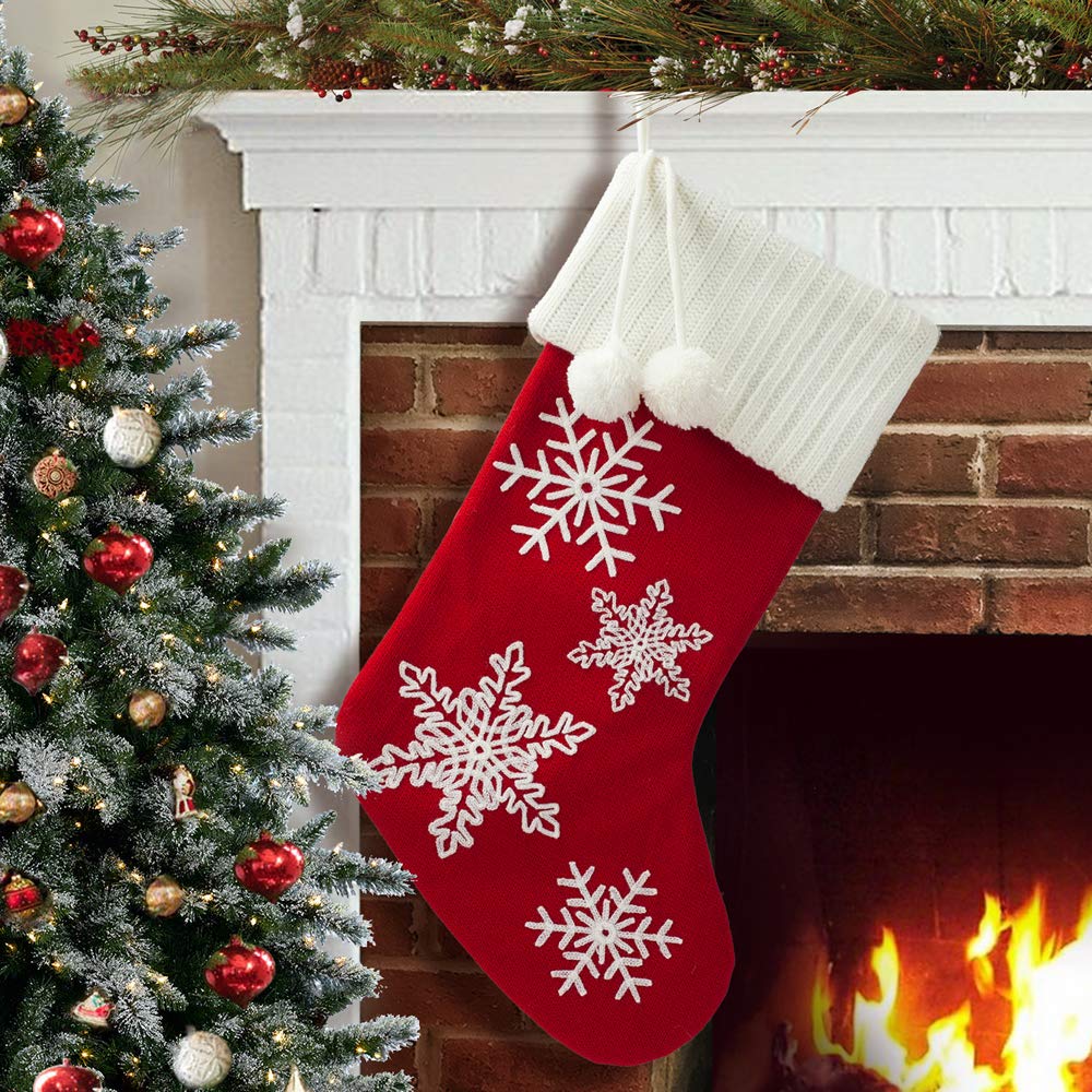 S-DEAL Christmas Stockings 20.5 Inches Wool Gift Filler Holder with White Pompoms for Xmas Party Decorations
