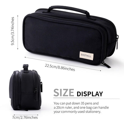EASTHILL Large Capacity Pencil Case Pen Pouch Organizer Canvas Pencil Bag with Handle School Supplies for Teen Girls-Black