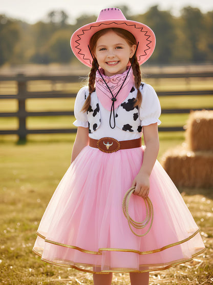 Soyoekbt Cowgirl Costume for Girls Halloween Party Dress Up with Cowboy Hat Pink 7-8 Years