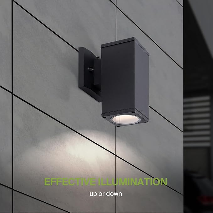 ASD 1 Light Dusk to Dawn Outdoor Wall Light Fixture | 60W E26 Socket 120V ETL Cylinder Up Down Lights | LED/CFL/Incandescent Bulb Exterior Wall Sconce | Front Door, Porch, Patio | Black