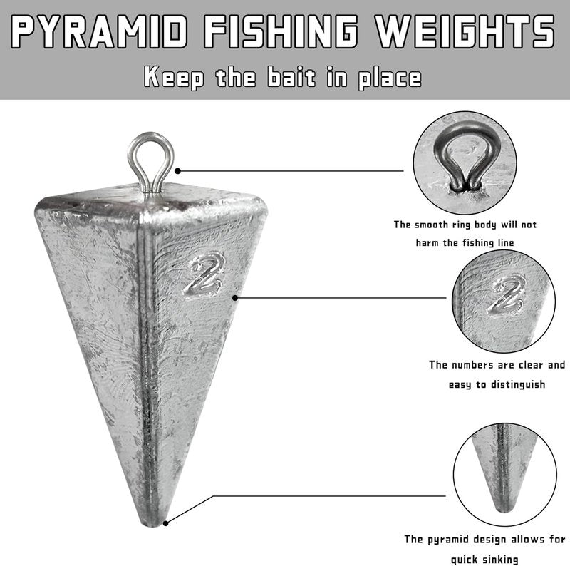 Pyramid Sinkers Fishing Weights - Durable Saltwater Tackle for Surf Fishing | 1 oz, 2 oz, 3 oz Options