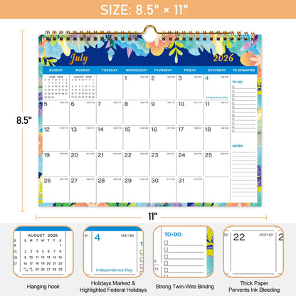 Lbylyhxc 2026 Calendar - Includes January 2026 to June 2027-18 Monthly Wall Calendar 2026, 11 x 8.5 Inches.Thick Paper with Julian Dates and Block for New Year and Christmas Presents (wall calendar 2026-2027 flower)