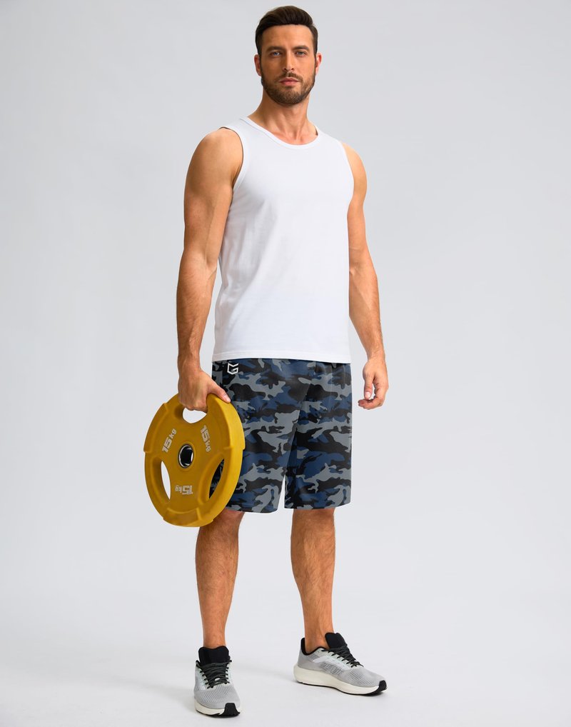 G Gradual Men's Athletic Shorts with Pockets 9" / 11" Long Basketball Shorts Lightweight Quick Dry Gym Workout Shorts for Men(Blue Camo,XXXL)