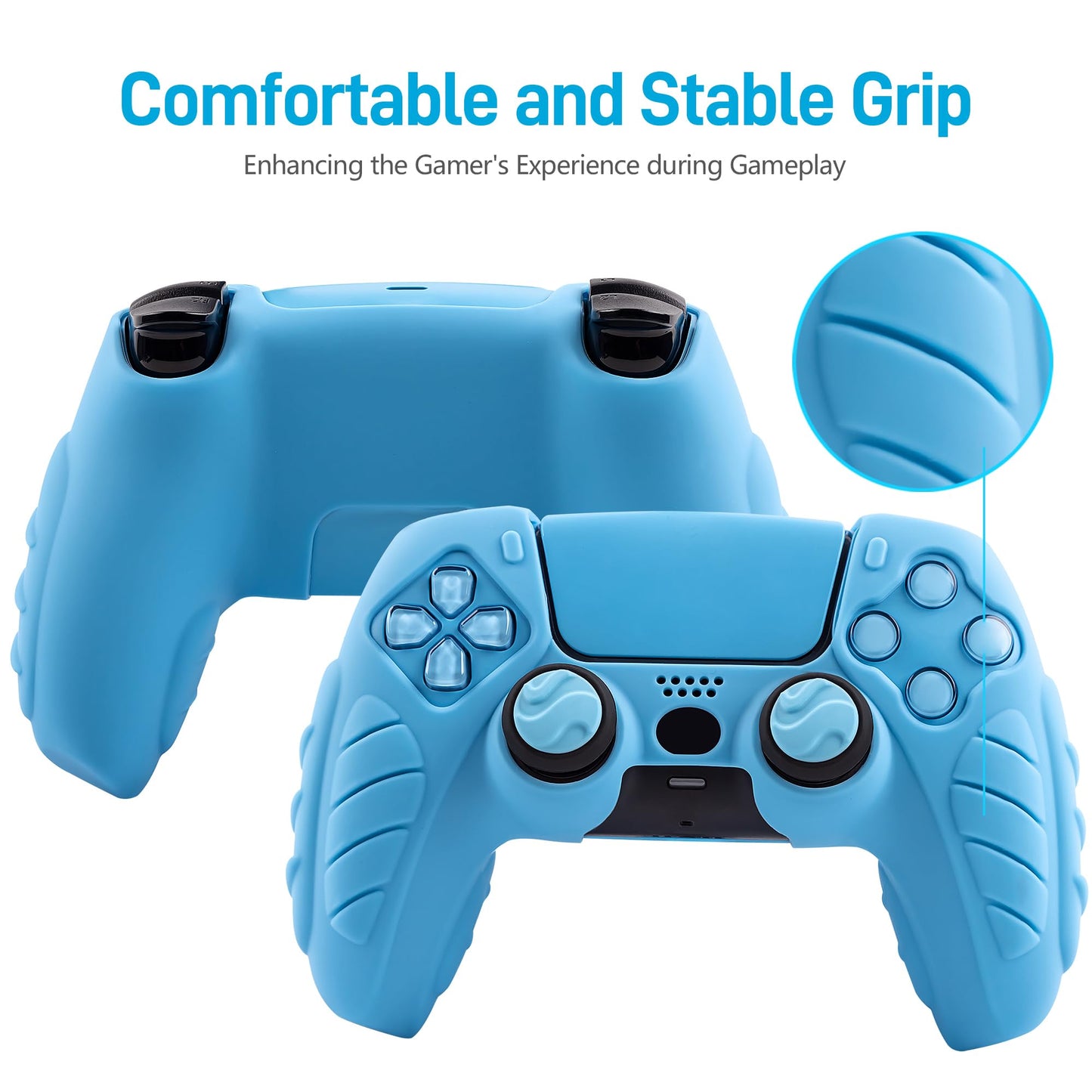 CHIN FAI Ergonomic Soft Grip Skin Compatible PS5 Controller Cover, Anti-Slip Silicone with 6 Thumb Grips Accessories Set for PlayStation 5 (Starlight Blue)