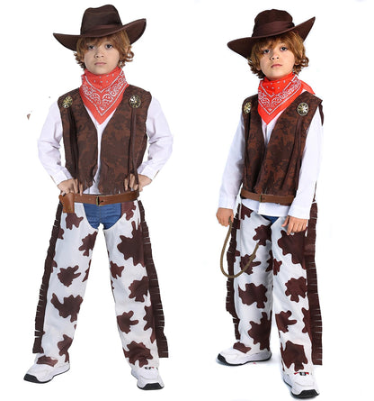 Cowboy Costume for Boys 5pcs Set Kids Dress Up Birthday Halloween Party Cosplay 8-10 Years