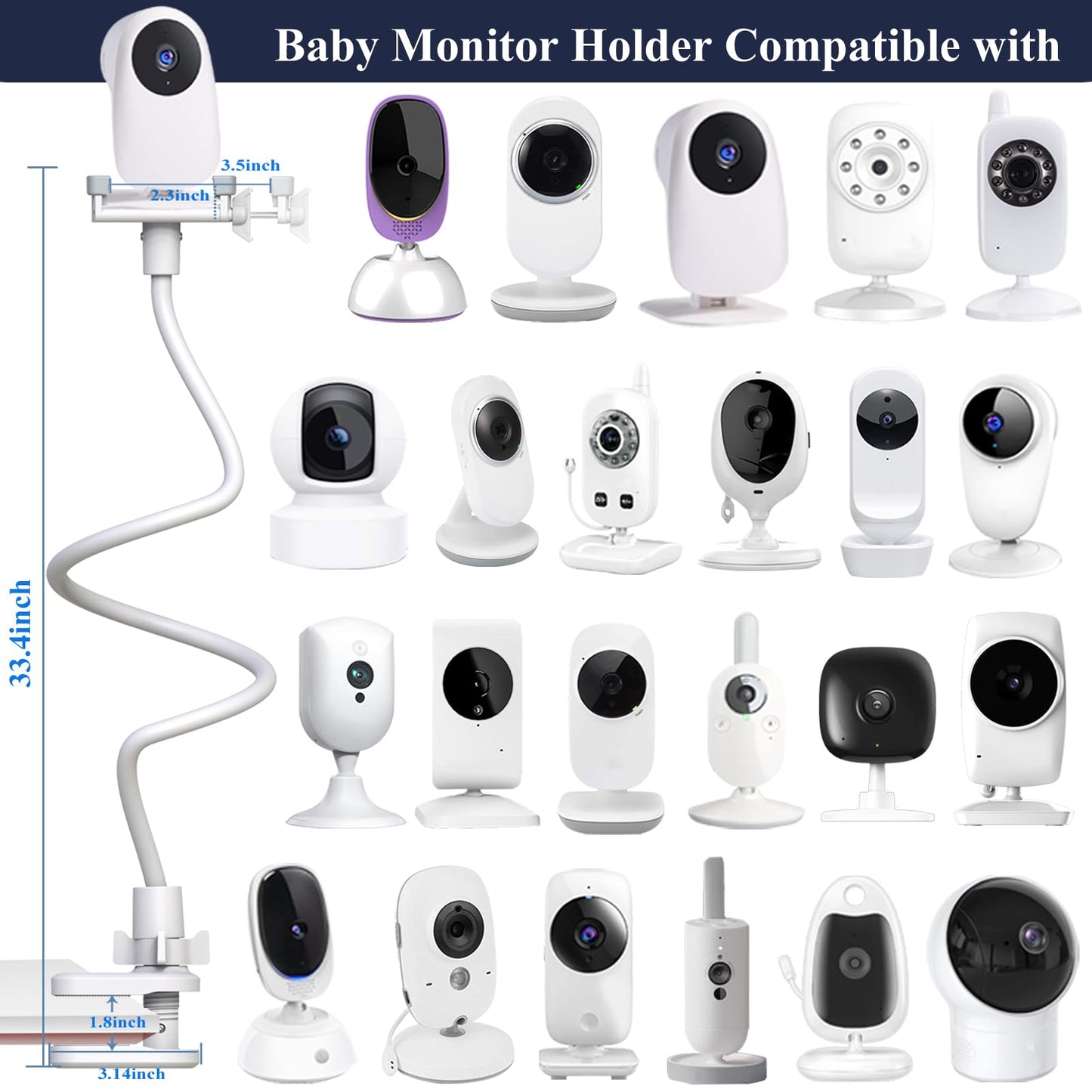 Derebir Baby Camera Holder Baby Monitor Mount Stand Compatible with HelloBaby/Blemil/jeeber/nooie/momcozy/GHB/BOIFUN/Motorola/BT/Dr.Care/Adjustable Flexible Monitor Stand Baby for Most 1/4" Camera