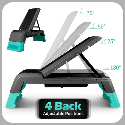 leikefitness Exercise Step Platform, Multifunctional Aerobic Deck with Cord and Adjustable Dumbbell & Weight Bench, Fitness Equipment for Workout Home Gym